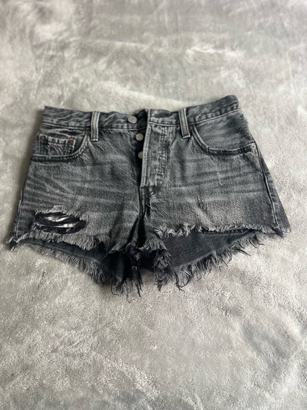 Levi 501 High-Rise Distressed Black Denim Shorts